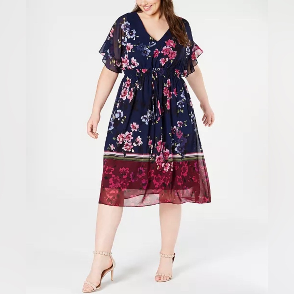 Taylor Woman Plus Size Printed Smocked Midi Dress Floral Size 18W - Picture 2 of 10